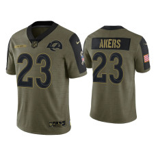 Men Los Angeles Rams #23 Cam Akers Olive 2021 Salute To Service Limited Jersey