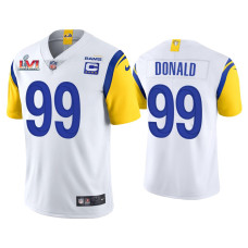 Men Los Angeles Rams #99 Aaron Donald White Super Bowl LVI Captain Patch Jersey