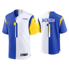 Men Los Angeles Rams #1 DeSean Jackson Royal White 2021 Split Game Jersey