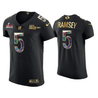 Men Los Angeles Rams #5 Jalen Ramsey Black Super Bowl LVI Champions Diamond Jersey