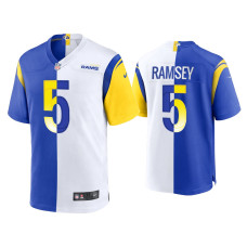 Men Los Angeles Rams #5 Jalen Ramsey Royal White 2021 Split Game Jersey