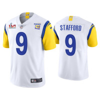 Men Los Angeles Rams #9 Matthew Stafford White Super Bowl LVI Captain Patch Jersey