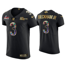 Men Los Angeles Rams #3 Odell Beckham Jr. Black Super Bowl LVI Champions Diamond Jersey