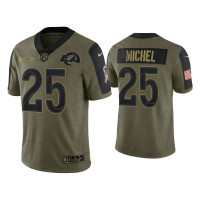 Men Los Angeles Rams #25 Sony Michel Olive 2021 Salute To Service Limited Jersey