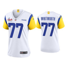 Women Los Angeles Rams #77 Andrew Whitworth Super Bowl LVI Champions White Game Jersey