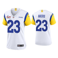 Women Los Angeles Rams #23 Cam Akers Super Bowl LVI Champions White Game Jersey