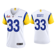 Women Los Angeles Rams #33 Nick Scott Super Bowl LVI Champions White Game Jersey